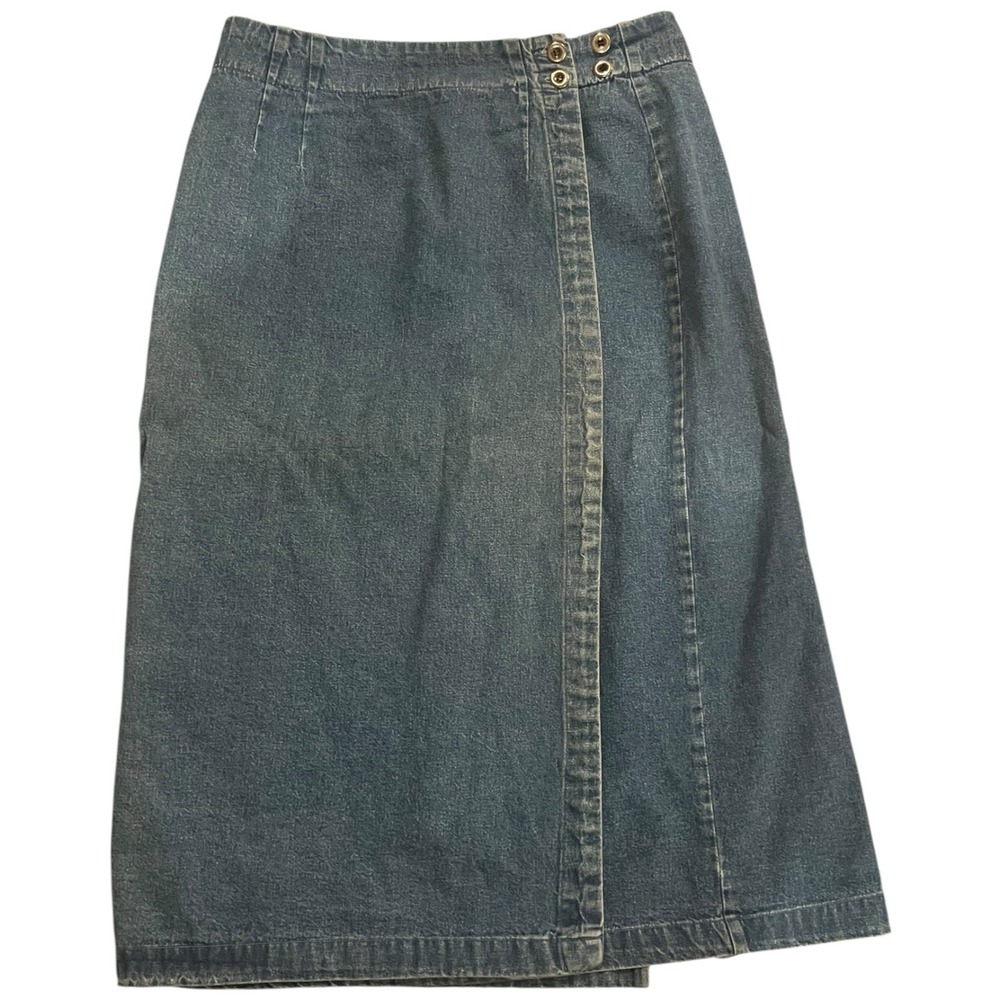 Ruff Hewn Vintage Denim Blue Maxi Wrap Skirt Blue‎ Size 16W Y2K Academia Modest